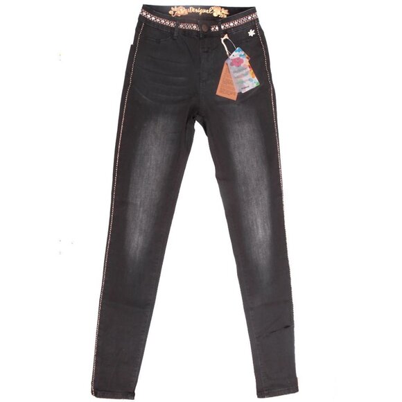 Desigual Exotic Hi-Rise Jeans Lightweight Embroidered Denim Black NEW READ - Picture 2 of 12